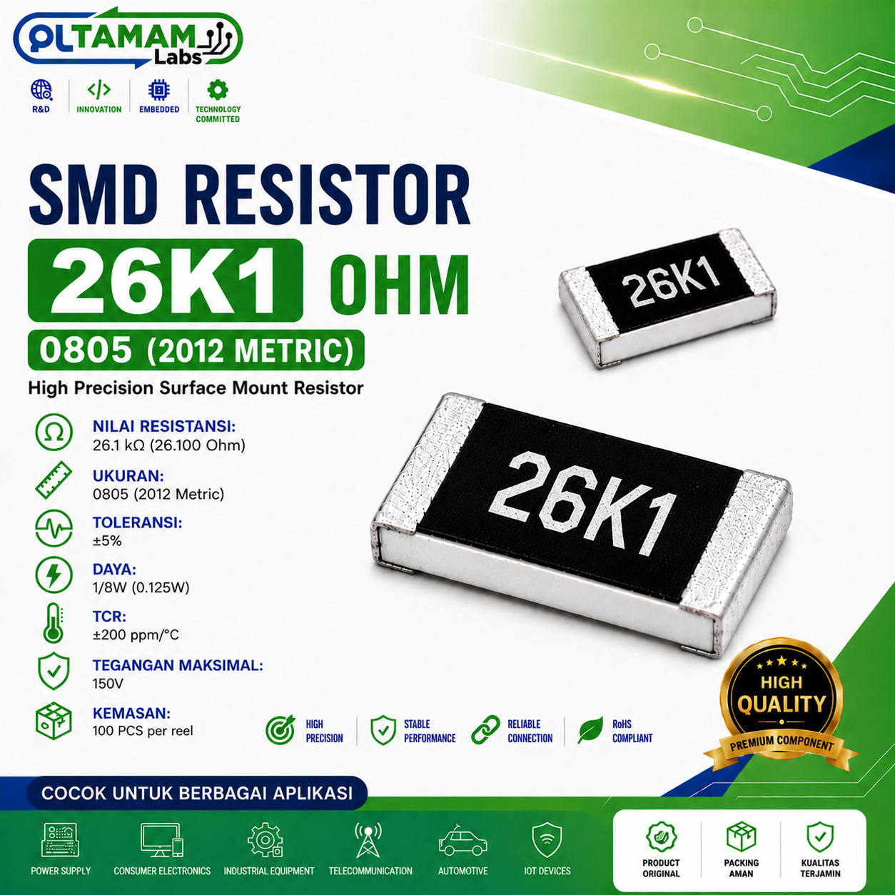 RESISTOR SMD 0805 6K8, 26K1, 680K