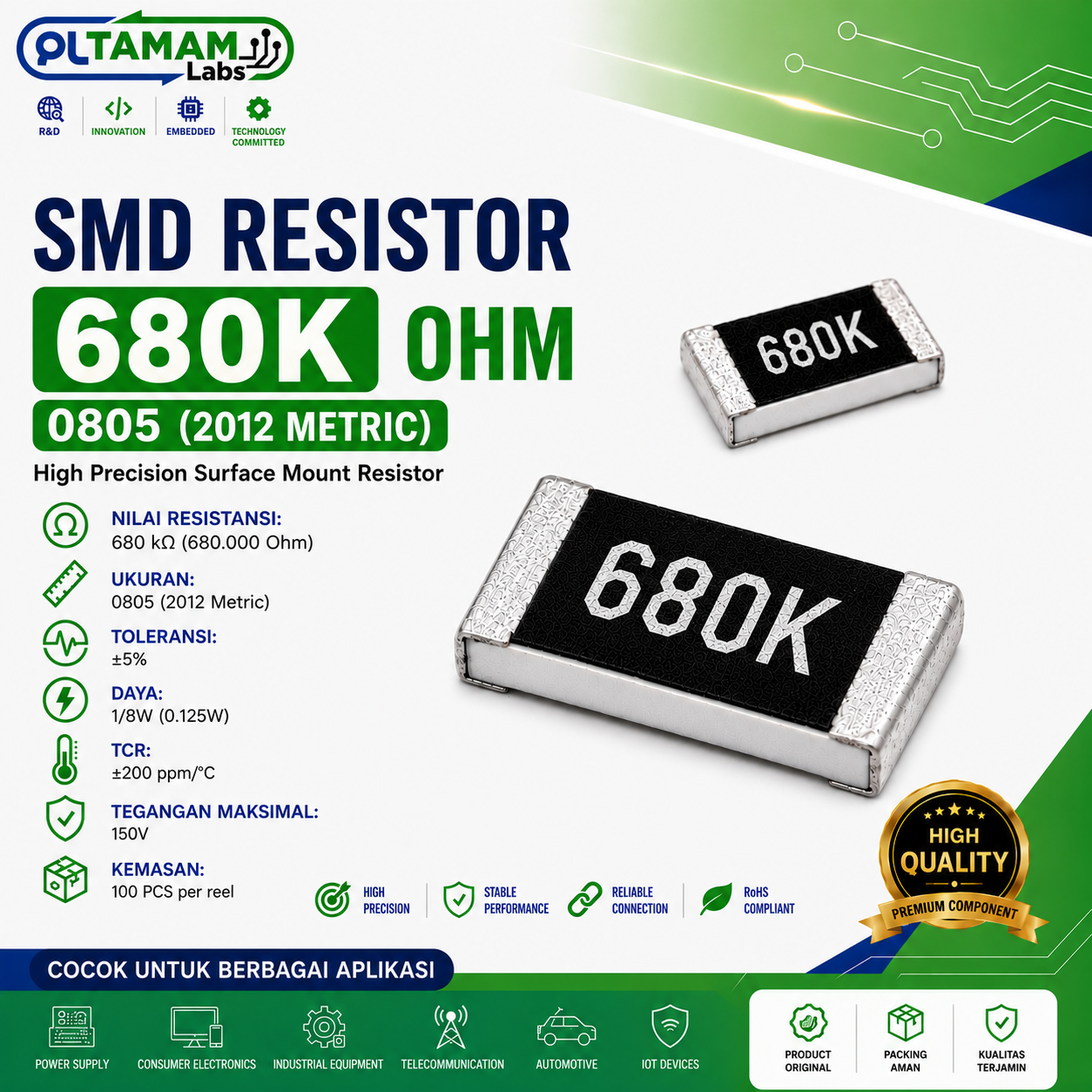 RESISTOR SMD 0805 6K8, 26K1, 680K