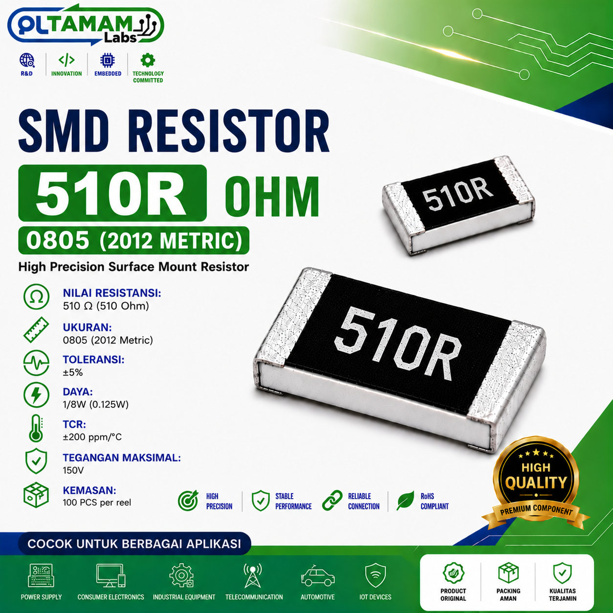 RESISTOR SMD 0R, 200R, 330R, 510R