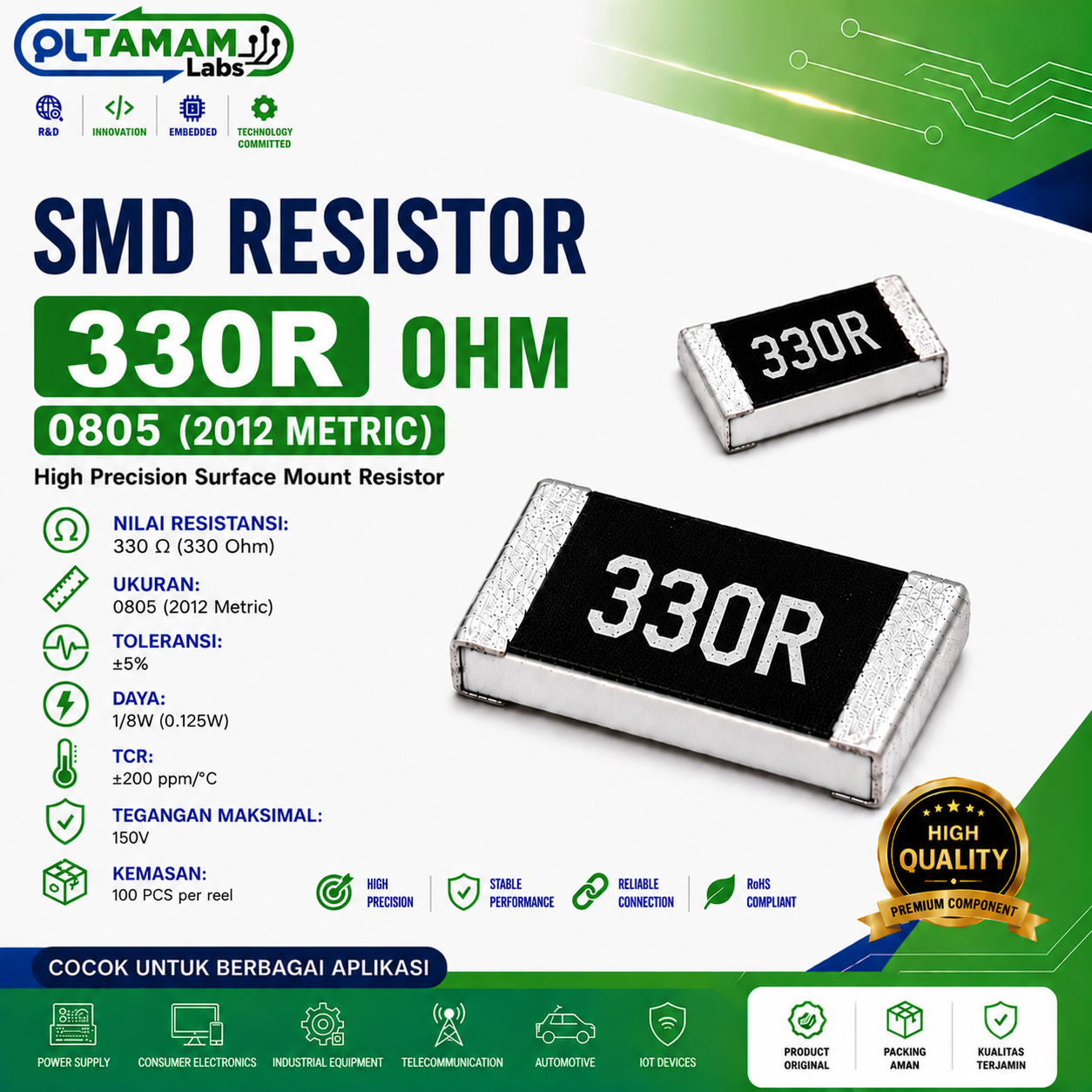 RESISTOR SMD 0R, 200R, 330R, 510R